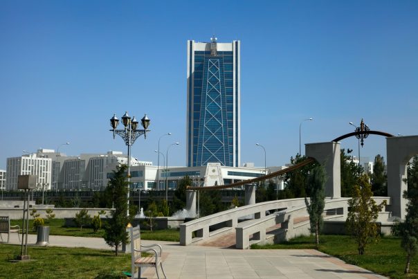 Ashgabat. Turkmenistan. View on the new building. Ashkhabad. Turkmenistan.